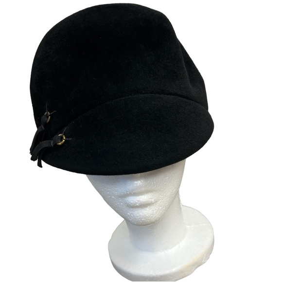 Nancy Eileen Peach Bloom Merrimac Body Imported Fur Vintage Black Cloche Hat - Picture 5 of 7